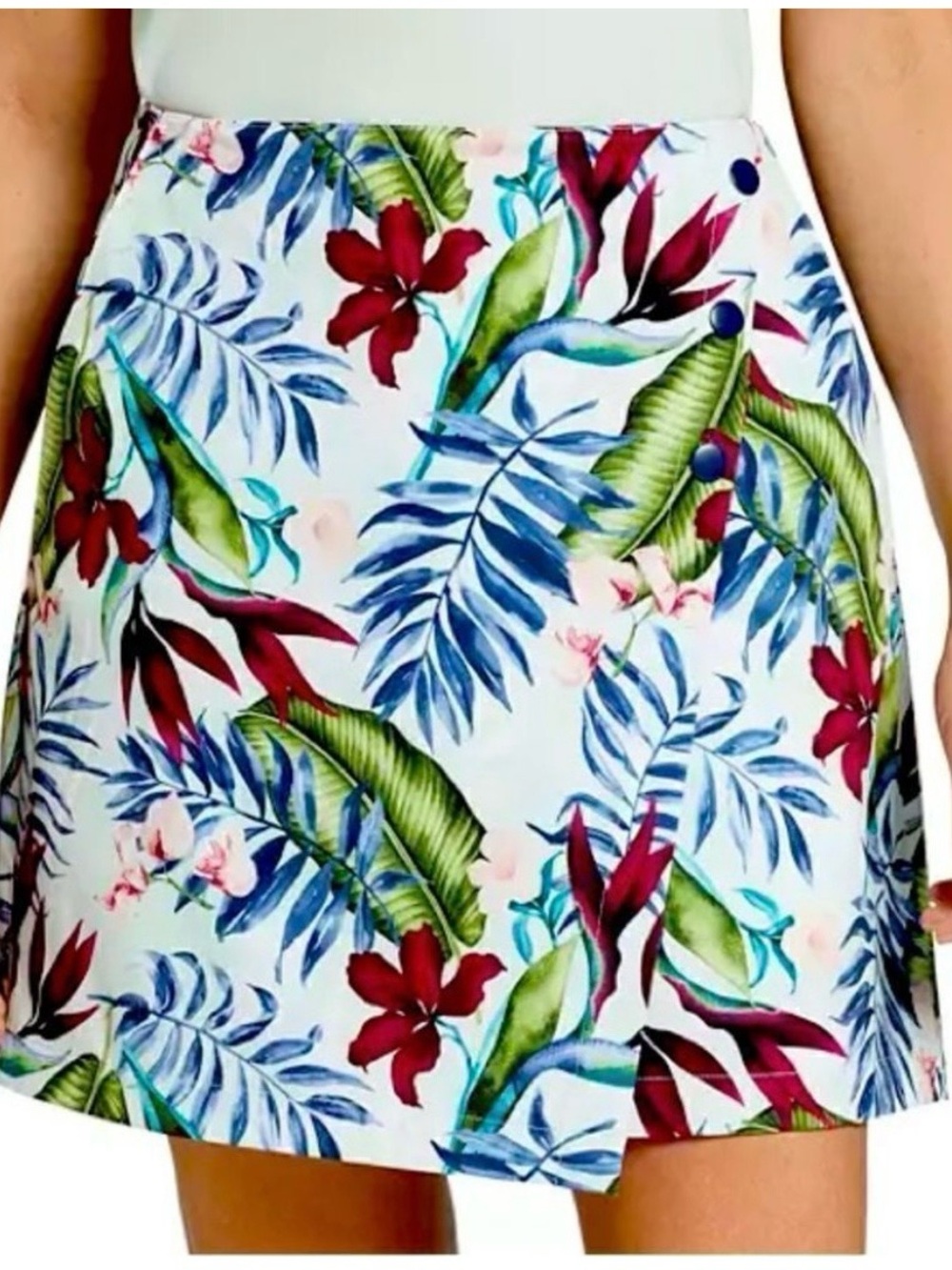 Lady Hagen Tropical Floral Skirt in White, Green & Burgundy